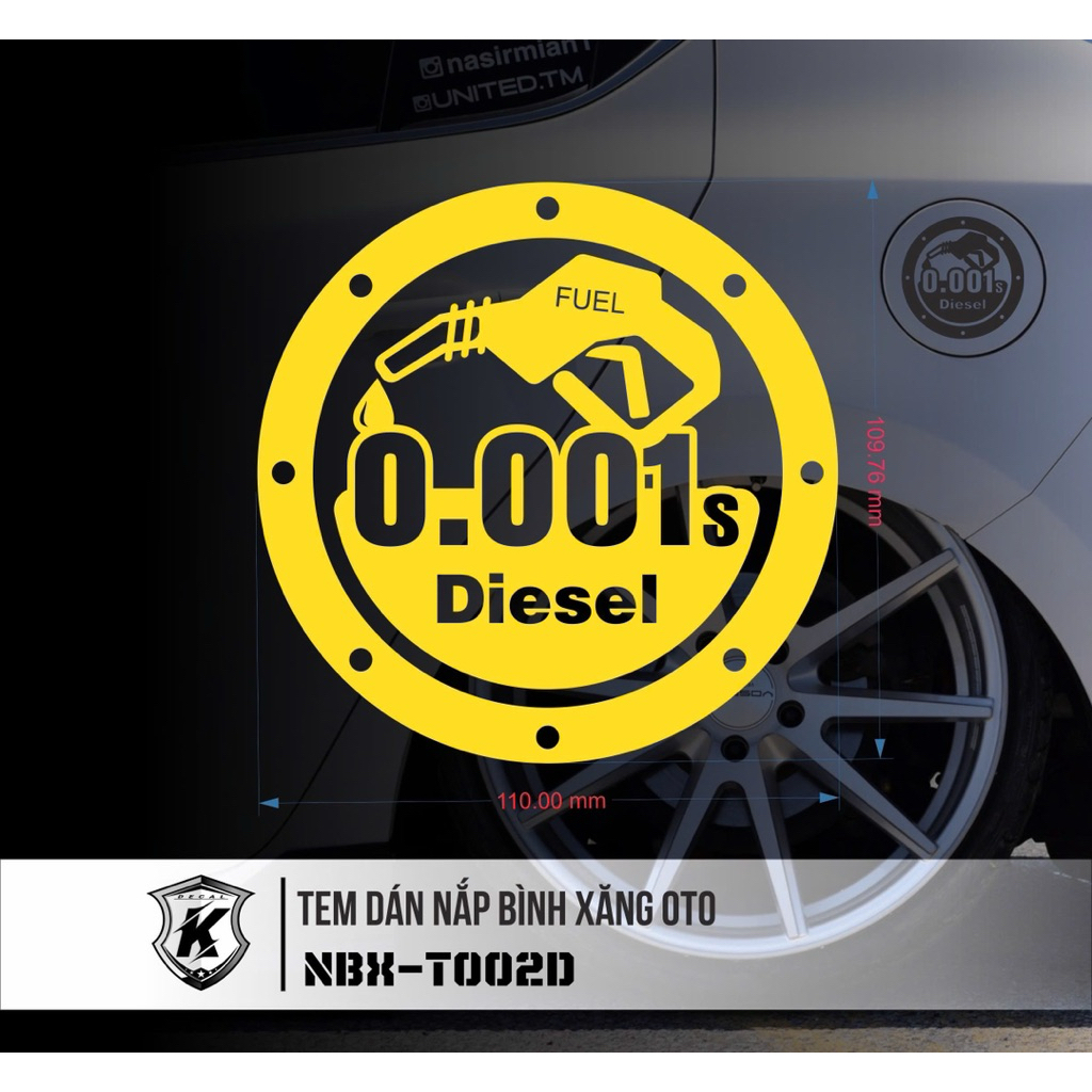 Tem dán nắp xăng ô tô Xăng 95,dầu 0.001 decal cao cấp