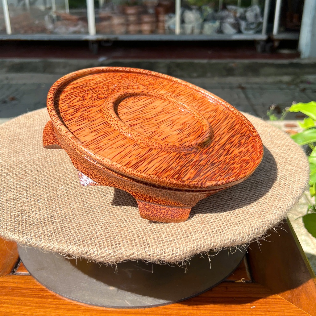 Dĩa Tròn Chân Gỗ Dừa Nguyên Khối Dùng Bánh Trái, Snack, Bánh Mứt, Trưng Bày Món Ăn, Decor Quán Cà Phê Gỗ Tự Nhiên Loại 1