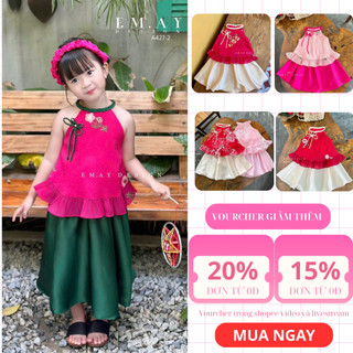 (ko kèm cài) Set Yếm Đào Cách Tân Bé Gái A427 – Set Áo Tơ Thêu Hoa, Chân Váy Lụa Satin Dự Lễ Tết, Tiệc,..