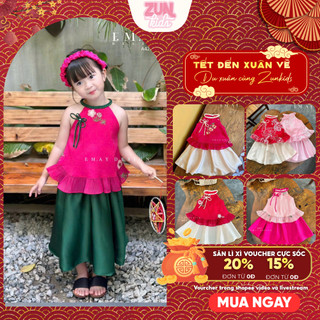 (ko kèm cài) Set Yếm Đào Cách Tân Bé Gái A427 – Set Áo Tơ Thêu Hoa, Chân Váy Lụa Satin Dự Lễ Tết, Tiệc,..
