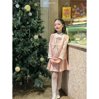 [HUMY NGO] - Váy đầm Noel bé gái - Set áo khoác dạ kèm chân váy cho bé gái 2-8 tuổi. Bé diện chụp hình Noel Giáng sinh