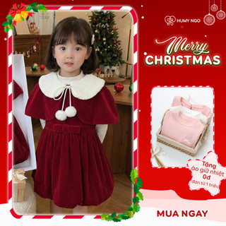 [HUMY NGO]-Váy đầm Noel cho bé gái, váy nhung đỏ phối áo choàng cho bé 2-8 tuổi. Bé mặc chụp hình Giáng Sinh Xmas [V196]