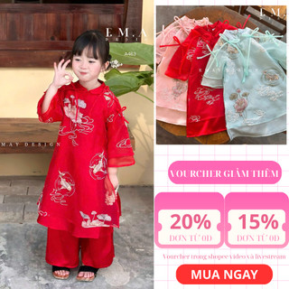 Áo Dài Tết Bé Gái A463 – Thêu Liên Hoa Lý Ngư Cao Cấp | Áo Dài Bé Gái Lót Lụa Satin, Mặc Đẹp Chụp Hình Tết