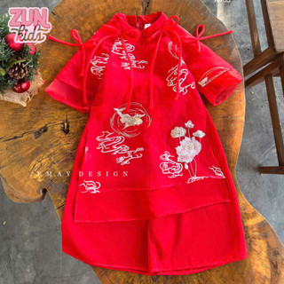 Áo Dài Tết Bé Gái A463 – Thêu Liên Hoa Lý Ngư Cao Cấp | Áo Dài Bé Gái Lót Lụa Satin, Mặc Đẹp Chụp Hình Tết