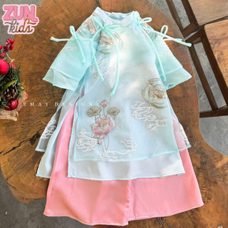 Áo Dài Tết Bé Gái A463 – Thêu Liên Hoa Lý Ngư Cao Cấp | Áo Dài Bé Gái Lót Lụa Satin, Mặc Đẹp Chụp Hình Tết