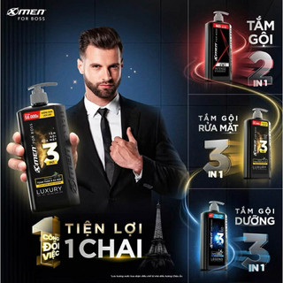 [Combo 1 Tặng 1] Dầu Gội - Sữa Tắm - Tắm Gội Xmen For Boss Intense 2IN1 Lưu Hương Lâu 48H, Dưỡng Sạch Sâu Da Đầu Đủ Loại