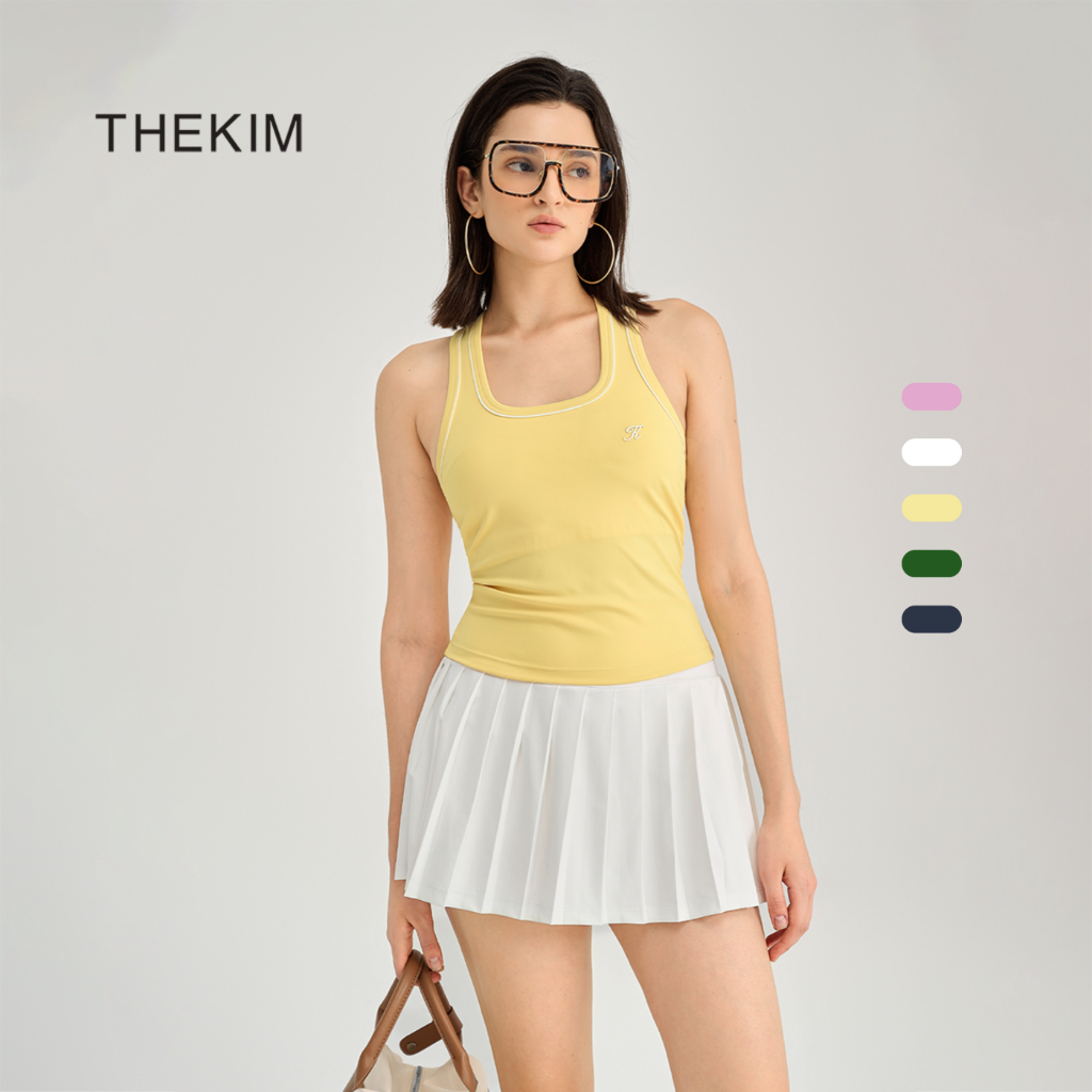 THEKIM Chân váy xếp ly thể thao cạp to ( kèm quần bảo hộ ) , chân váy ngắn Pickleball, tennis in logo lưng cạp S378