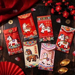 Combo 60 Bao Lì Xì Ngựa May Mắn Đựng Tiền Mang nhiều Tài Lộc may mắn 4d