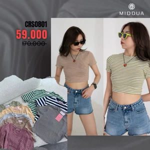 CRS0801 Croptop ôm sọc cổ trơn