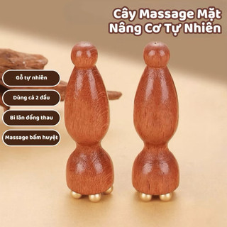 Combo 3 Cây Lăn Massage Nâng Cơ Mặt Bấm Huyệt Gỗ Tự Nhiên & Bi Đồng Giảm Bọng Mắt Tăng Cường Sức Khỏe An Toàn Cho Da