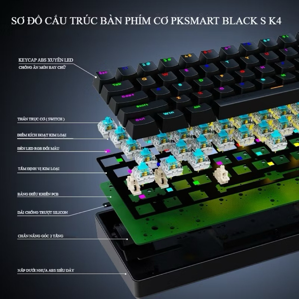 Bàn phím cơ Gaming Black Shark K4 LED RGB - Plate kim loại  -  kết nối TypeC tháo rời | BigBuy360 - bigbuy360.vn