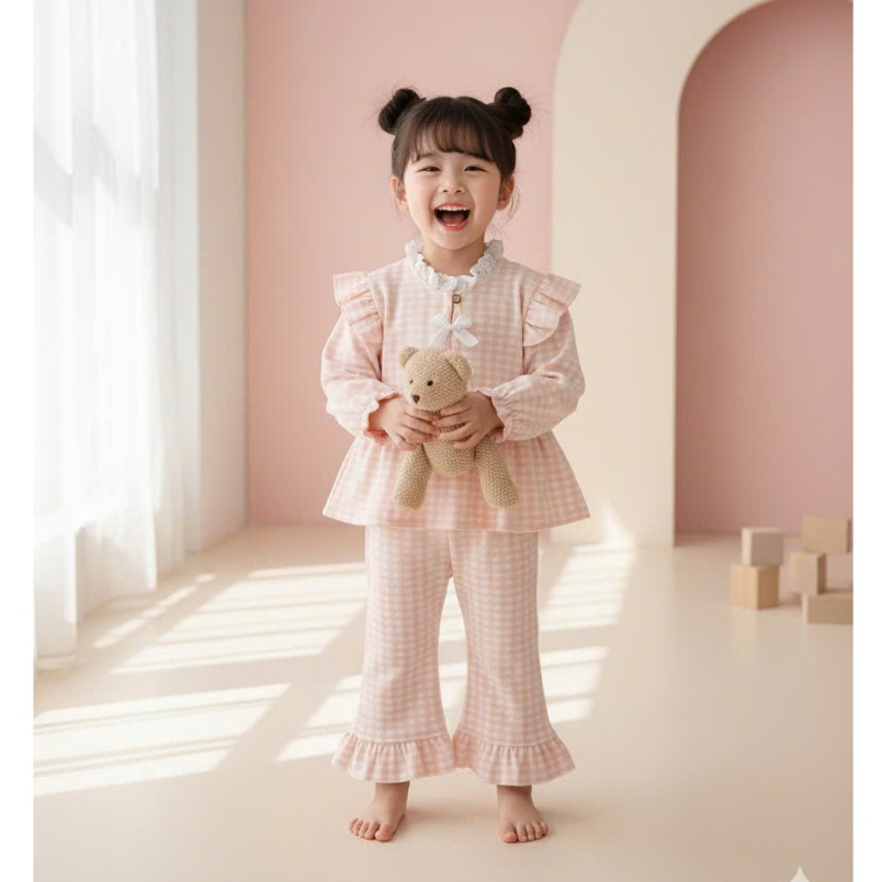 Bộ Quần Áo Dài Tay Mùa Đông Bé Gái Chất Liệu Len Cao Cấp Ấm Áp An Toàn Cho Bé Nhà Liena's Closet