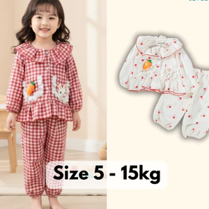 Bộ Quần Áo Bé Gái Dài Tay Vải Đũi Cổ Sen Bèo Thêu Thỏ Cà Rốt Đáng Yêu - Set Đồ Trẻ Em Mặc Nhà, Đi Chơi Tiệm Nhà Bơ