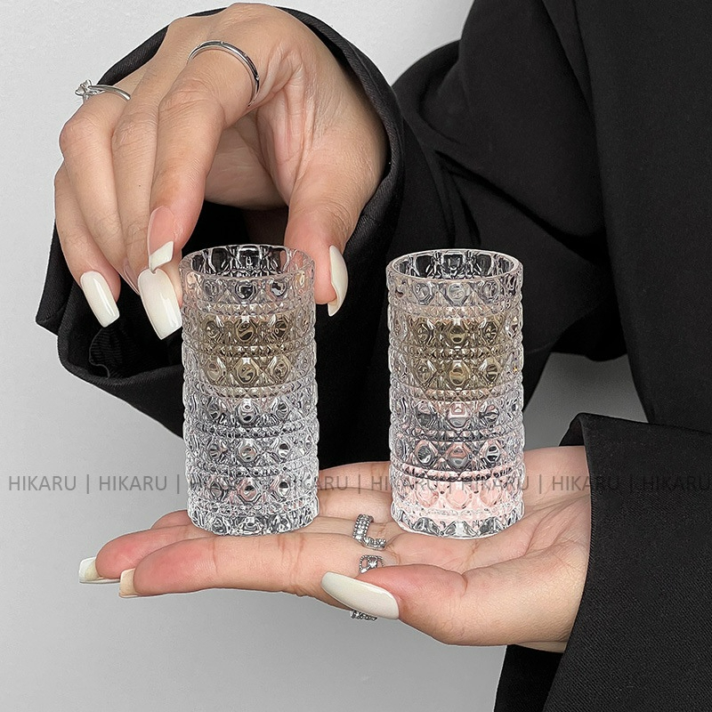 Set 12 Ly Uống Rượu Thủy Tinh Họa Tiết Kim Cương Dáng Cao Sang Trọng 20ml
