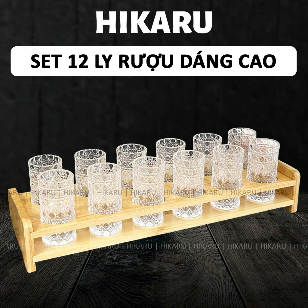 Set 12 Ly Uống Rượu Thủy Tinh Họa Tiết Kim Cương Dáng Cao Sang Trọng 20ml