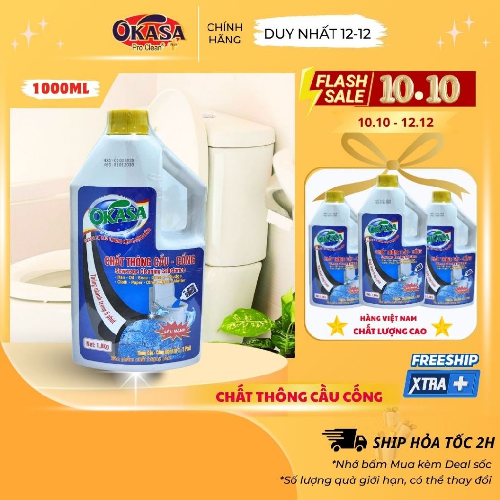 Nước Thông Cống OKASA Cực Mạnh, Giải Pháp Hiệu Quả Thông Tắc Nghẽn Bồn Cầu, Cống, Đọc Kỹ Hướng Dẫn Trước Khi Sử Dụng...