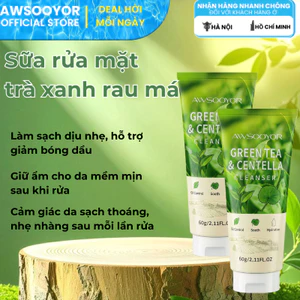 AWSOOYOR Sữa rửa mặt trà xanh rau má 60g rửa mặt dịu nhẹ, hỗ trợ làm giảm dầu thừa, da vẫn ẩm mịn, phù hợp nhiều loại da