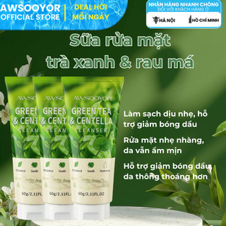 AWSOOYOR Sữa rửa mặt trà xanh rau má 60g rửa trôi lớp kem chống nắng, giúp da bớt dầu, da mềm mại không khô da