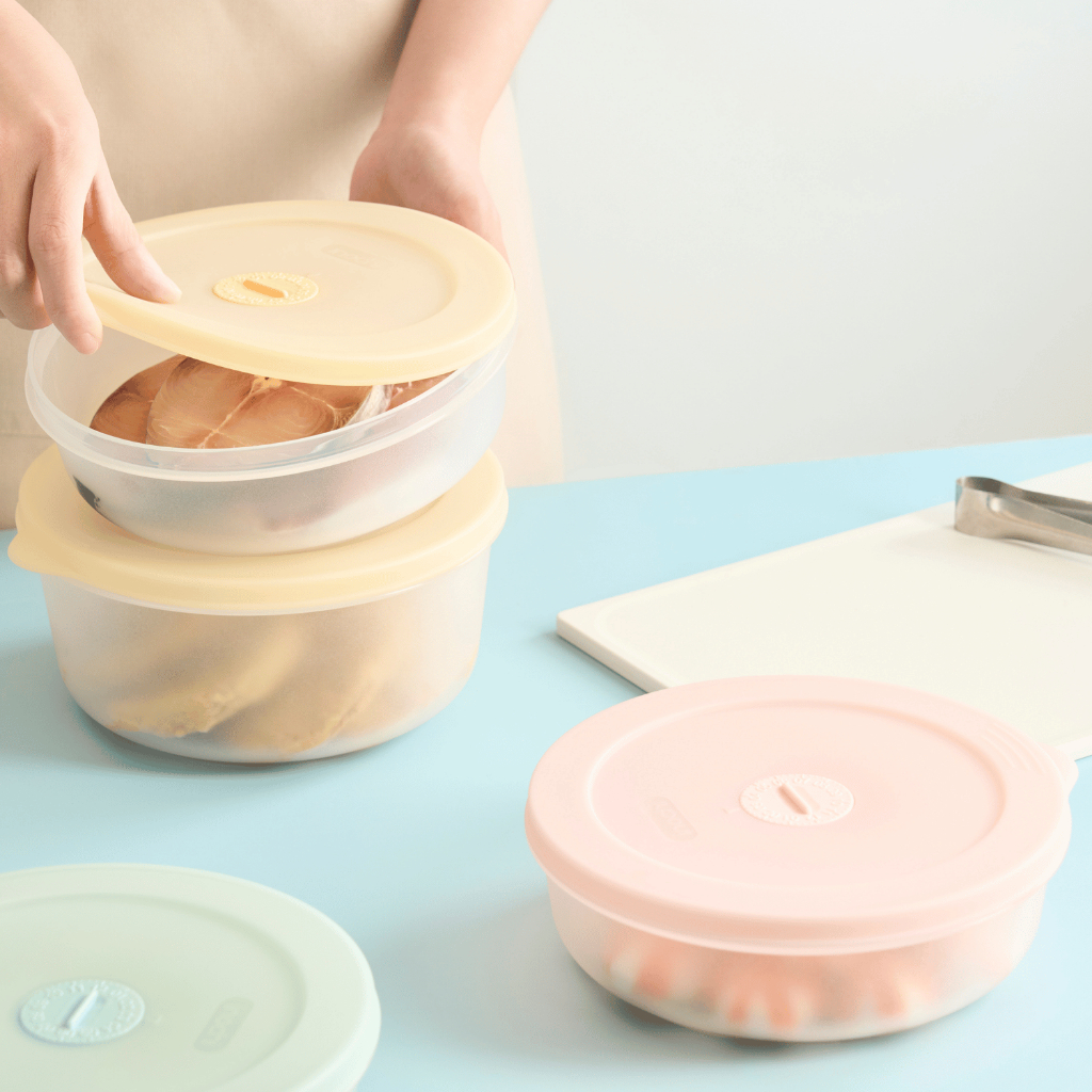 Hộp thực phẩm trữ đông TRÒN chịu nhiệt -20-120*C, đồng hồ ghi nhớ thời gian, thiết kế xếp chồng