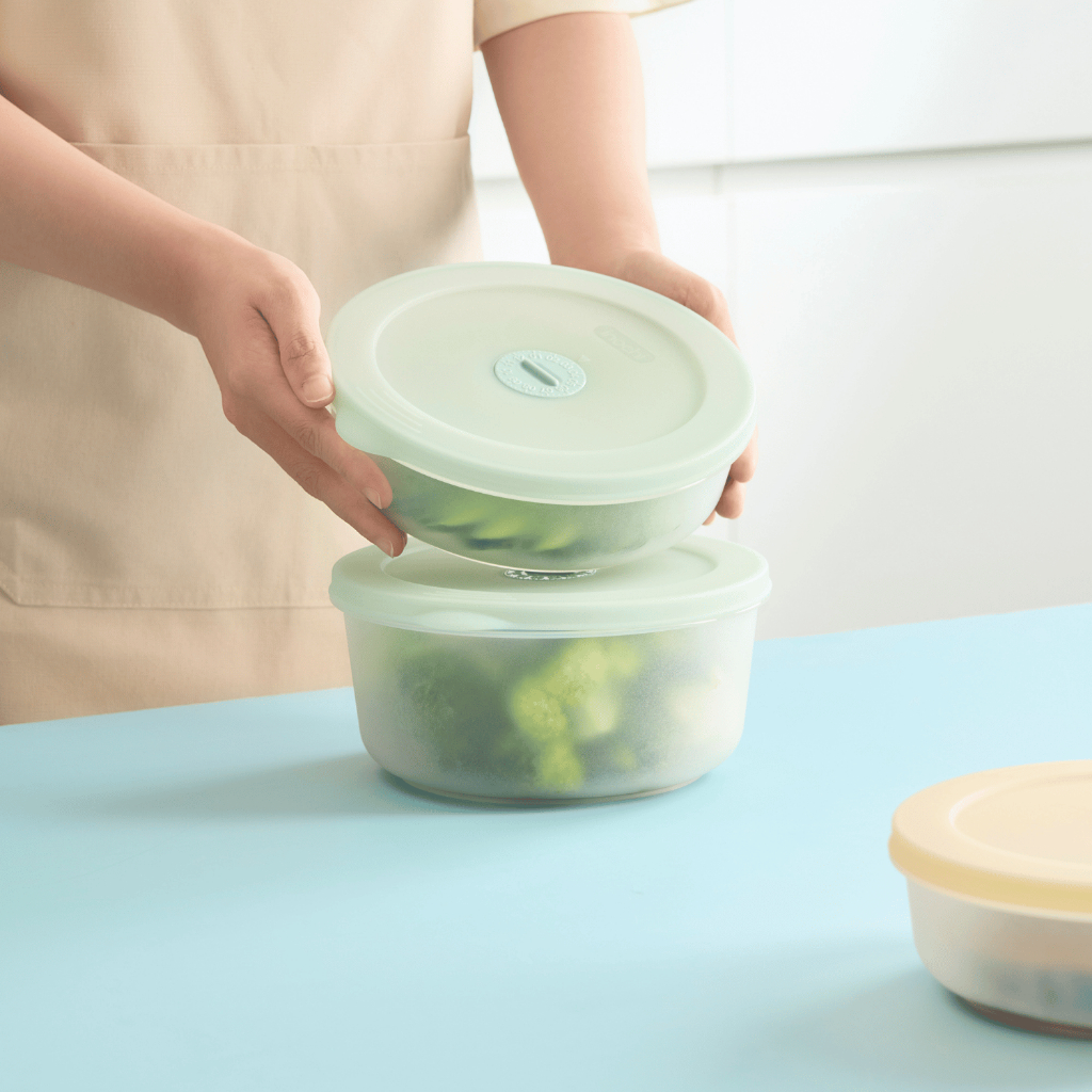 Hộp thực phẩm trữ đông TRÒN chịu nhiệt -20-120*C, đồng hồ ghi nhớ thời gian, thiết kế xếp chồng