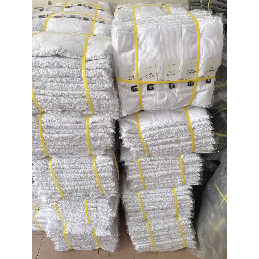 [Loại dày ] Set 10 đôi tất Trắng  Trơn Bèo cổ cao chất đẹp xịn,tất nhún bèo dạng vỉ dày dặn cao cấp