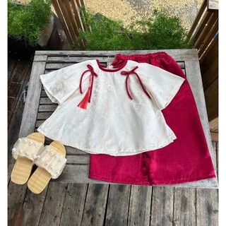 Bộ Bà Ba Mặc Trung Thu Cho Bé Gái Chất Gấm, Sét Quần Áo Tay Lỡ Bé Gái Gấm Lụa Có Nơ Bigsize BB03  - BEEKIDS