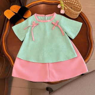 Bộ Bà Ba Mặc Trung Thu Cho Bé Gái Chất Gấm, Sét Quần Áo Tay Lỡ Bé Gái Gấm Lụa Có Nơ Bigsize BB03  - BEEKIDS