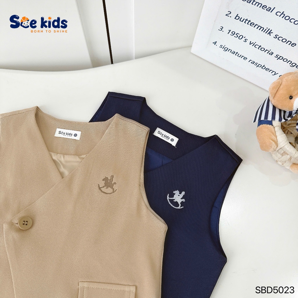 Set gile thêu ngựa 3 chi tiết (áo cổ lọ, gile, quần) bé trai, bộ gile công tử thanh lịch bảnh bao