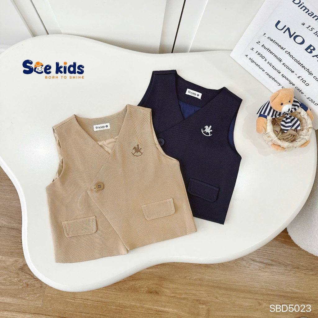 Set gile thêu ngựa 3 chi tiết (áo cổ lọ, gile, quần) bé trai, bộ gile công tử thanh lịch bảnh bao