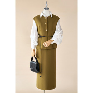 Áo Kiểu Nữ Gile LAMER FASHION Cổ Tròn Phối Dây Đai Eo Phối Cùng Chân Váy Suông Dài Xẻ Sau L66C25T003 L62M25T006