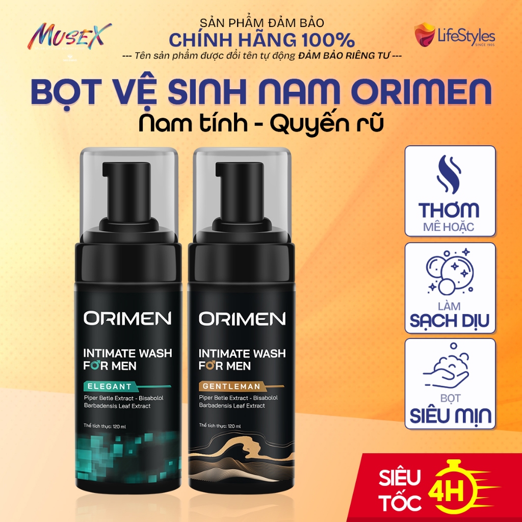 Dung dịch vệ sinh nam Orimen dạng bọt sạch khuẩn khử mùi dưỡng ẩm mùi hương nam tính 120ml