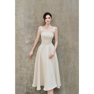 MIMI CLOTHING - Set váy đầm kem dáng dài phối áo khoác lửng đính viền ngọc trai