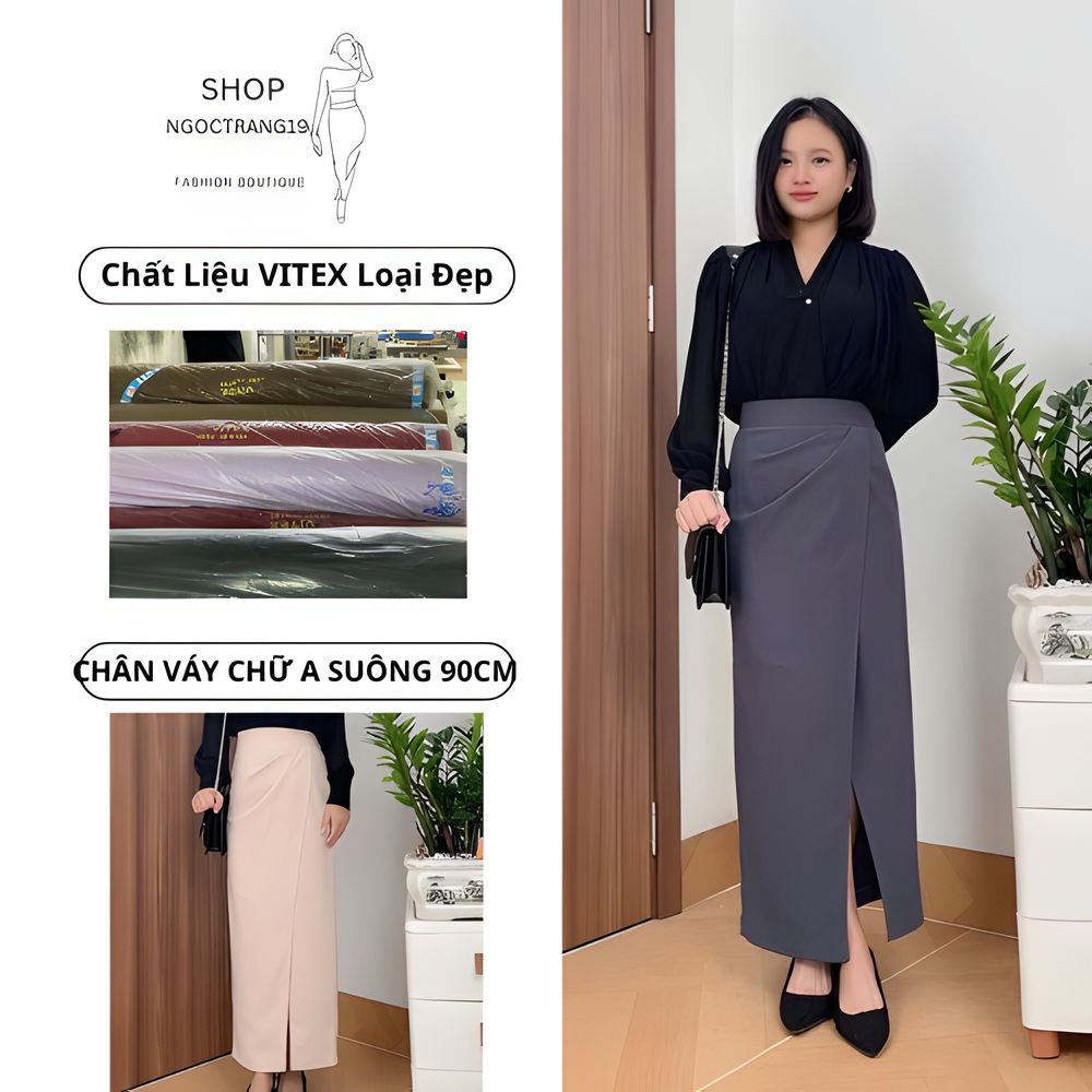 ❣️Chân Váy Bút Chì Nhúm Eo Dáng Dài Sẻ Tà Siêu Hót 2025_Chất Liệu Vitex Cao Cấp_SHOPNGOCTRANG19_184