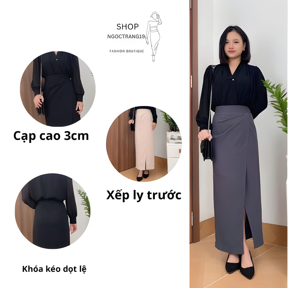 ❣️Chân Váy Bút Chì Nhúm Eo Dáng Dài Sẻ Tà Siêu Hót 2025_Chất Liệu Vitex Cao Cấp_SHOPNGOCTRANG19_184