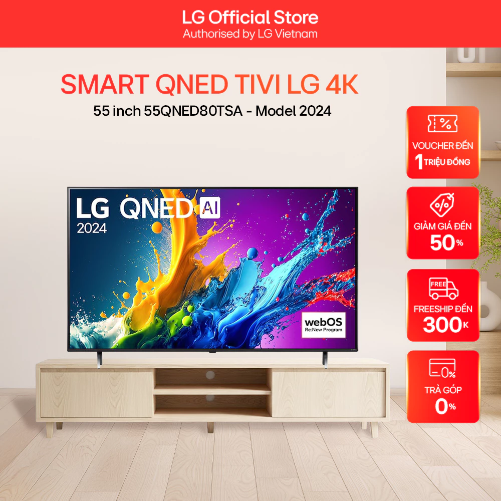 Smart QNED Tivi LG 55 inch 4K 55QNED80TSA Model 2024