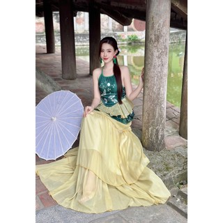 Sét yếm HẠC LINH chân váy tầng mặc Tết ( yếm Tết, yếm chụp sen, yếm Trung Thu)