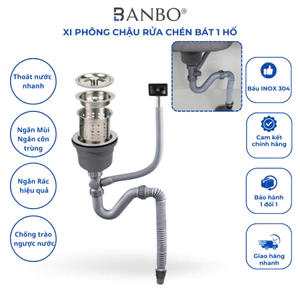 Bộ xi phông ống xả chậu rửa chén bát 1 hố thoát nước ngăn mùi chống tắc nghẽn bầu inox304 KT-011