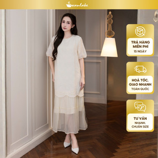 SWANLAKE | Váy Đầm Nữ Suông Maxi Xòe Tay Ngắn Cotton Thêu Hoa Tiệc Công Sở Thanh Lịch D13052