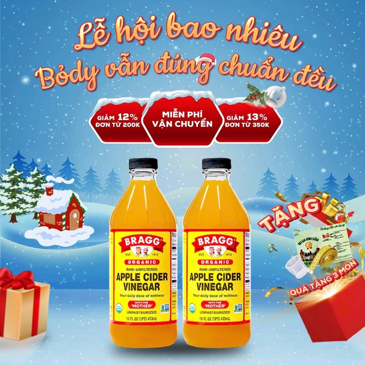 Giấm Táo Hữu Cơ Bragg Organic Mỹ 473ml, 946ml – Có Giấm Cái Hỗ Trợ Giảm Cân, Detox Cơ Thể – 3