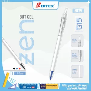 Combo 3/5 Bút Gel BITEX G15 Zen – Viết Mượt, Ngòi 0.5mm, Bấm Tiện Lợi, Mực Ra Đều – 3 Màu Xanh Đỏ Đen