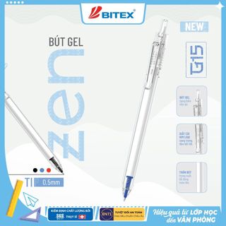 [MỚI VỀ] Combo 3/5 Bút Gel BITEX G15 Zen – Viết Mượt, Ngòi 0.5mm, Bấm Tiện Lợi, Mực Ra Đều – 3 Màu Xanh Đỏ Đen