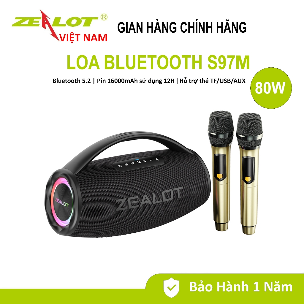 Loa karaoke di động Zealot S97M công suất 80W mới ra mắt với micro