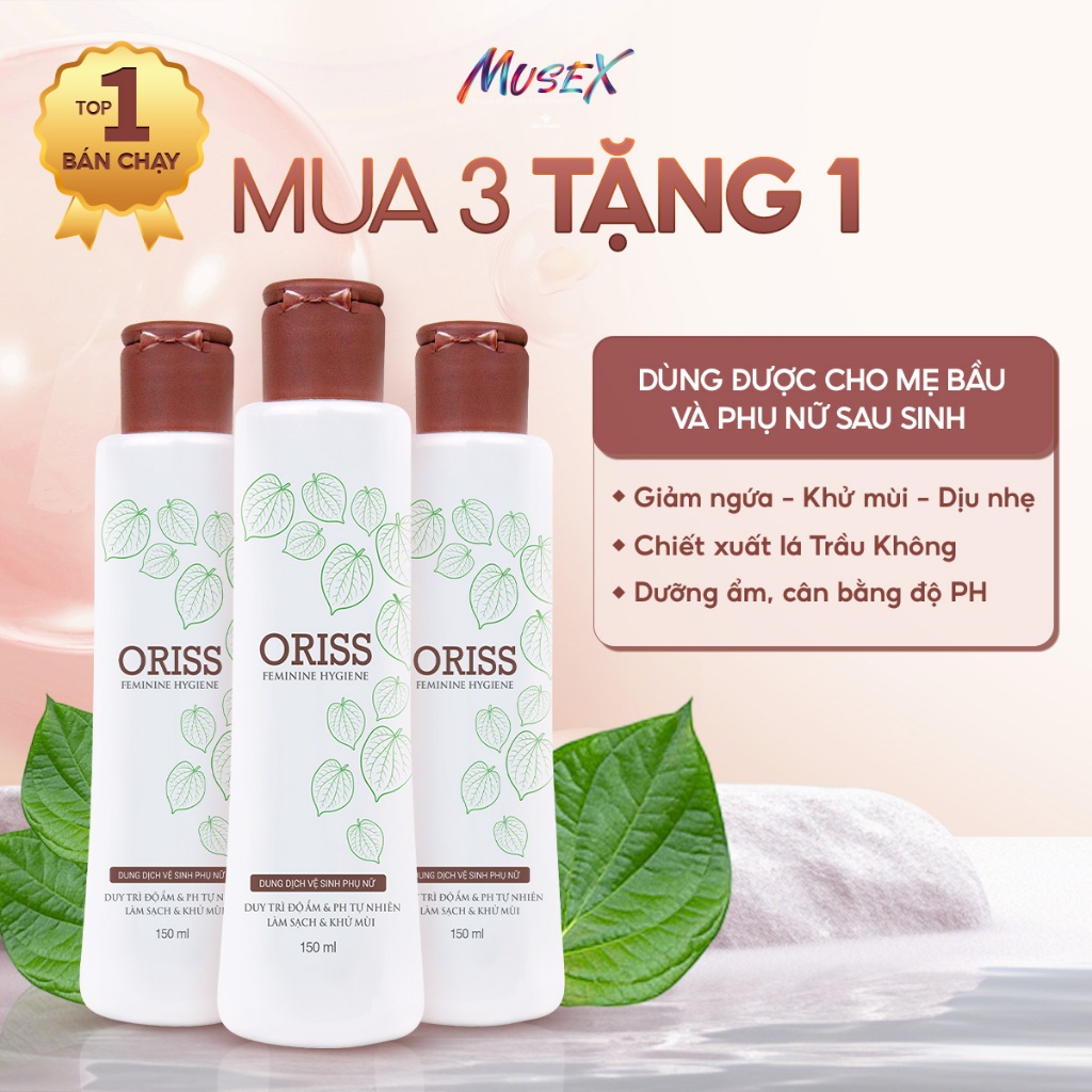 Dung dịch vệ sinh phụ nữ Oriss trầu không khử mùi làm sạch dịu nhẹ cân bằng độ ẩm và pH chai 150ml