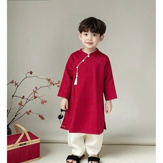 Ao dài cho bé trai kèm quần và đui cài phúc-lộc-thọ 3 màu, áo dài cách tân bé trai sz 10-40kg