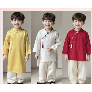 Ao dài cho bé trai kèm quần và đui cài phúc-lộc-thọ 3 màu, áo dài cách tân bé trai sz 10-40kg