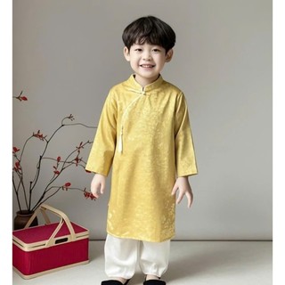 Ao dài cho bé trai kèm quần và đui cài phúc-lộc-thọ 3 màu, áo dài cách tân bé trai sz 10-40kg