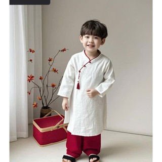 Ao dài cho bé trai kèm quần và đui cài phúc-lộc-thọ 3 màu, áo dài cách tân bé trai sz 10-40kg