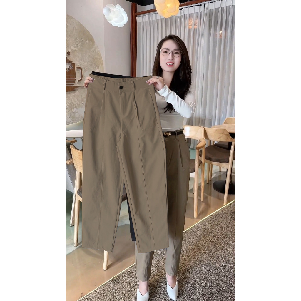 Quần Baggy nữ chất liệu KaKi co giãn cao cấp (M&A), quần cạp cao chun co giãn tốt,có bigsize 3xl cho người ~80kg [QKCT]