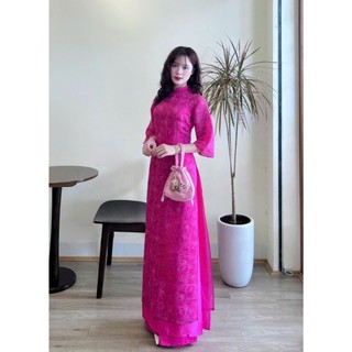 Áo dài VIÊN MINH cách tân nữ 2 lớp 4 tà tay lỡ 3 màu hồng sen, be,xanh cốm có lớp lót bo viền,Tết