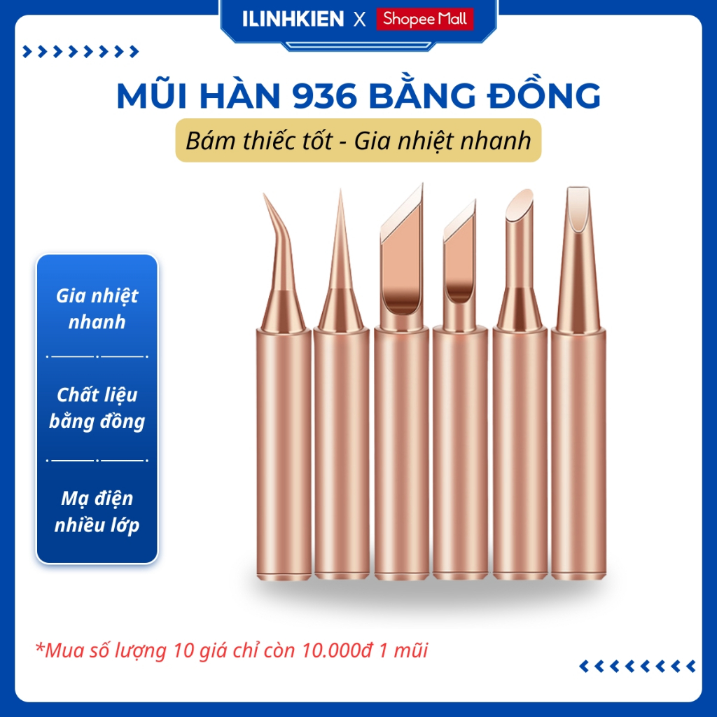 Mũi hàn đồng 900M, mũi hàn 936 chất liệu đồng bám thiếc tốt gia nhiệt nhanh chính hãng ilinhkien.